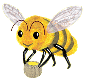 Zeichnung Biene mit Honigtöpfchen